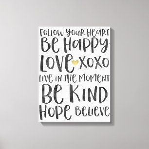 Toile Noir Aquarelle Mots Inspirationnels Gold Heart