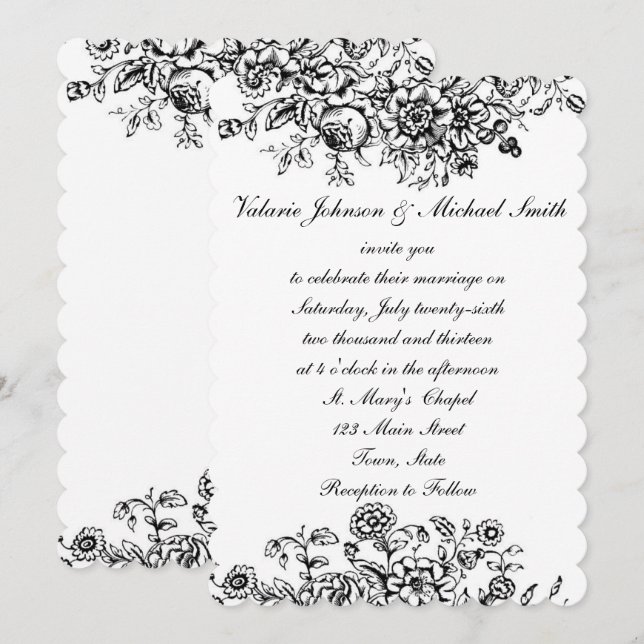 Toile noir et blanc, invitation de mariage personn (Devant / Derrière)