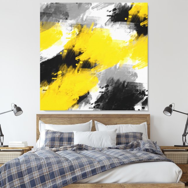 Toile Noir Jaune Blanc Moderne Abstrait Brosses (Insitu(Chambre))