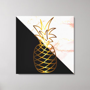 Toile Noir Marbre rose or Ananas