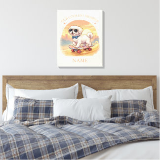 Toile Nom personnalisé Chien Maltais Cool Skateboardeur 
