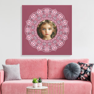 Toile Nom Personnalisé Joli rose Floral Mandala Cadre ph