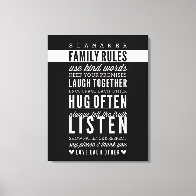 Toile NOM PERSONNALISÉ RÈGLES DE FAMILLE typographie mod (Recto)