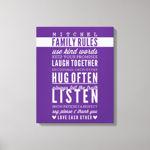 Toile NOM PERSONNALISÉ RÈGLES DE FAMILLE typographie mod