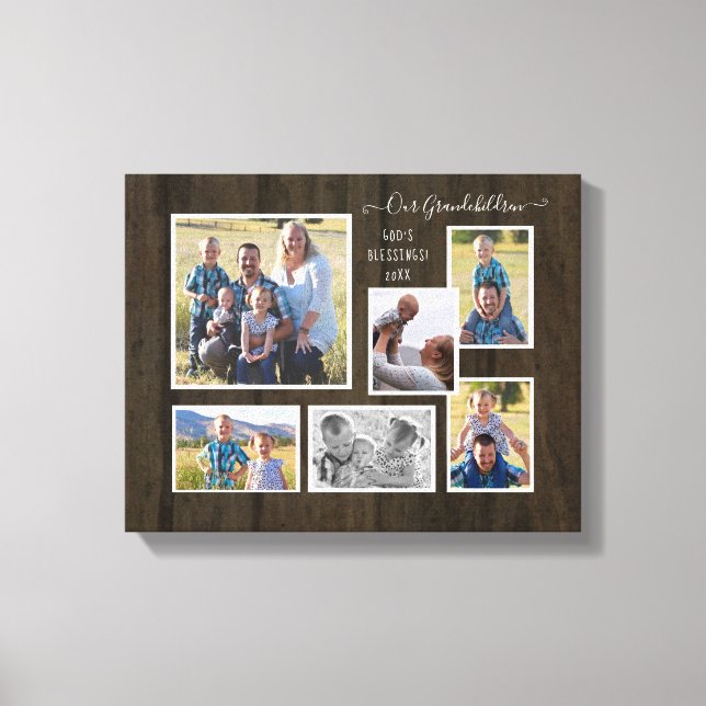 Toile Nos petits-enfants Famille 6 Photo Collage Script (Recto)