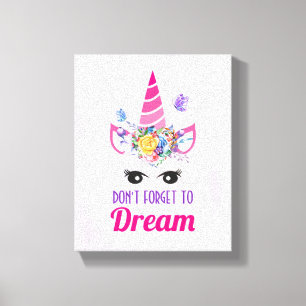 Toile N'oubliez pas de rêver une licorne rose mignonne