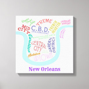 Toile Nouvelle-Orléans Carte Quartiers de Nola Typograph
