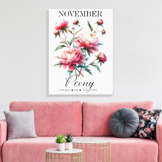 Toile November Birth Flower Peony Premium Wrapped Canvas