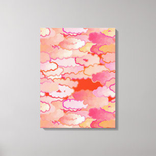 Toile Nuages japonais, coucher du soleil, corail, Fuchsi