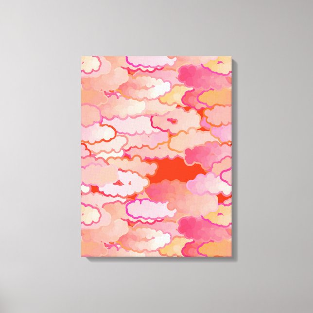 Toile Nuages japonais, coucher du soleil, corail, Fuchsi (Recto)