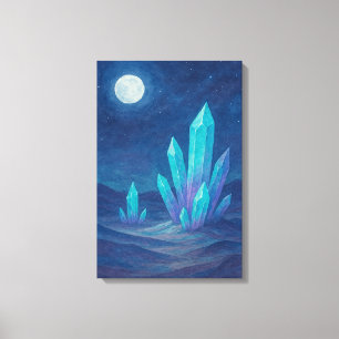 Toile Nuit du désert d'aquarelle avec cristaux