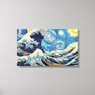 Toile "Nuit étoilée dans les vagues célèbres" Imprimer a