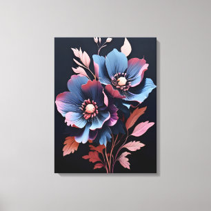 Toile Nuit fleurie : Fleurs bleues et roses