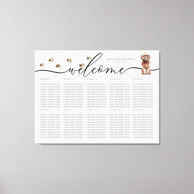 Toile numéros de table de bienvenue de chiot Cavapoo mar (Recto)