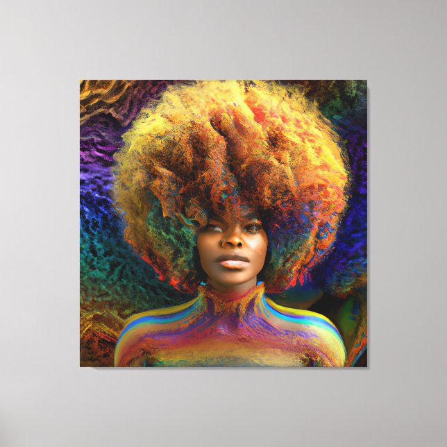 Toile N'y touchez pas à mes cheveux Reine Afro Mélanine  (Recto)