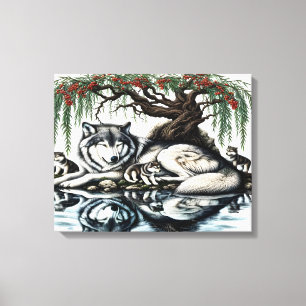 Toile Oasis de la famille des loups sereins dans la natu