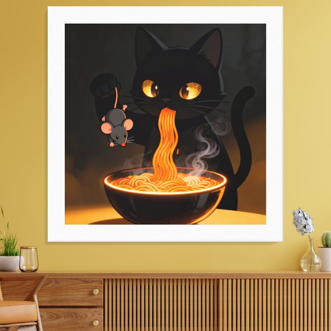 Toile Obsidian Cat & Daring Mouse – Midnight Ramen Feast (Insitu(Salon))