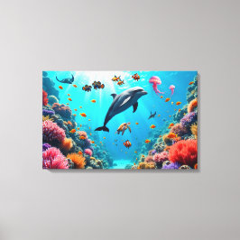 Toile Ocean Life with Dolphin and Coral Reef