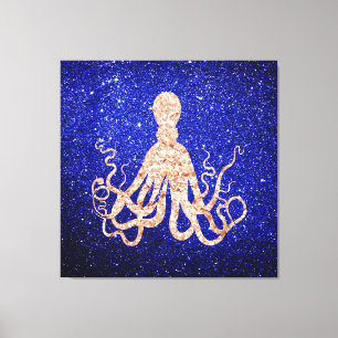 Toile Octopus Sea Ocean Rose Gold Cobalt Blue Parties sc