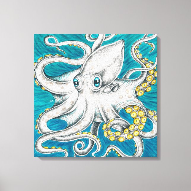 Toile Octopus Tentacles encre turquoise verte (Recto)