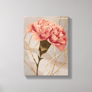 Toile Œillet Rose Pâle Floral Or