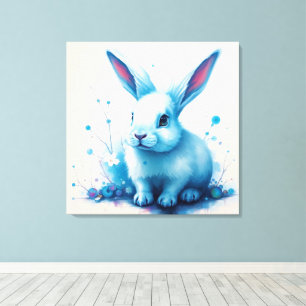 Toile Œuvre d'art aquarelle de lapin bleu