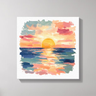 Toile Œuvre d'art au coucher du soleil sur l'océan à l'a