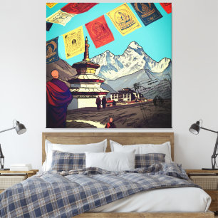 Toile Œuvre d'art du monastère de Tengboche avec vue sur