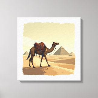 Toile Œuvre d'art murale chameau et pyramides