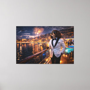 Toile Œuvre d'art murale Cockapoo de luxe – Nuit à Monac