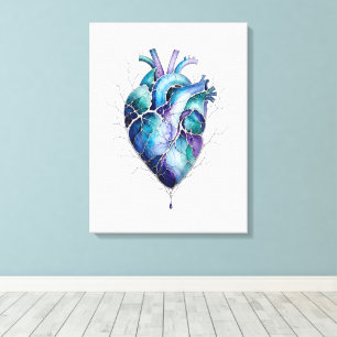 Toile Œuvre d'art murale de cœur anatomique bleu et viol