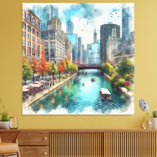 Toile Œuvre d'art murale de la rivière Chicago Illinois 