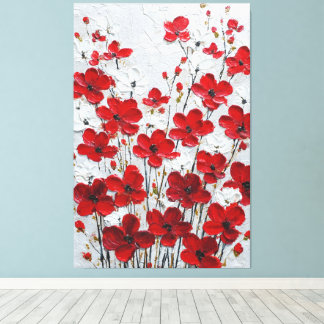 Toile Œuvre d'art murale en impasto à pétales rouges et
