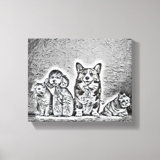 Toile Œuvre d'art pour animaux de compagnie heureux