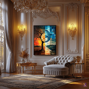 Toile Œuvre d'art surréaliste en verre teinté Jour et Nu
