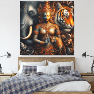 Toile oeuvre d'esprit éléphant tigre