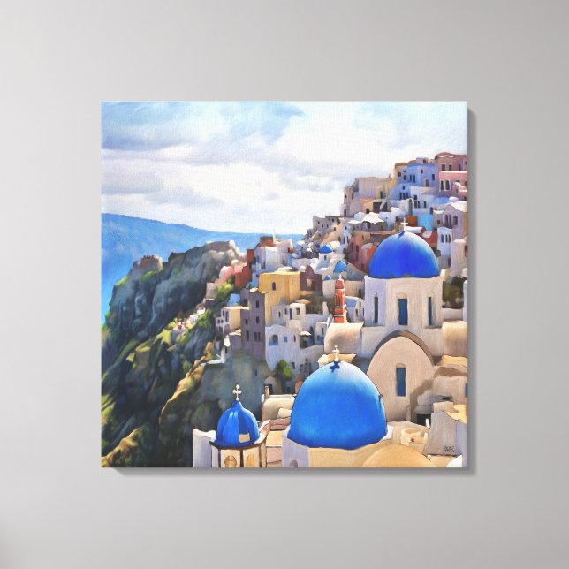 Toile Oia, Santorin. Grèce. Peinture à l'huile. Impressi (Recto)