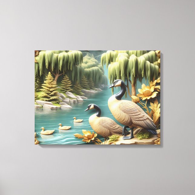 Toile Oies du Canada au milieu des saules pleurs 24x18 (Recto)