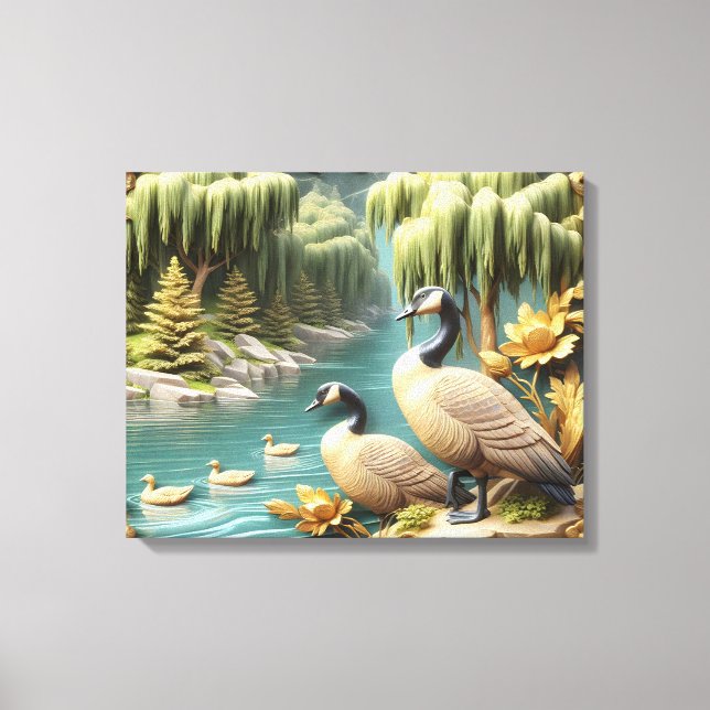 Toile Oies du Canada au milieu des saules qui pleuvent20 (Recto)