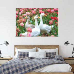 Toile Oies gracieuses dans le jardin fleuri Amoureux des
