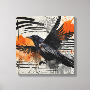 Toile Oiseau Abstrait noir orange