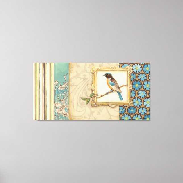 Toile Oiseau Brown et bleu sur une branche (Recto)