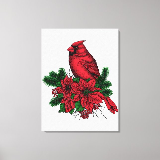 Toile Oiseau cardinal, illustration de Noël (Recto)