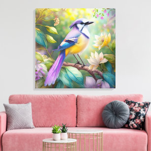 Toile Oiseau de fantaisie Geai Violet Touffeté