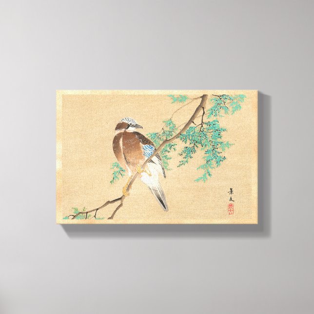 Toile Oiseau et Fleur, Jay Eurasien et Arborvit chinois (Recto)
