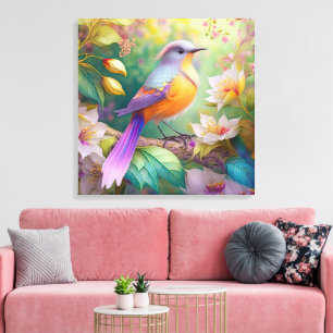 Toile Oiseau Fantastique à Tête de Lavande et Poitrine O