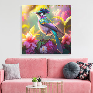 Toile Oiseau Fantastique Colibri à Crête Bleue et Ailes