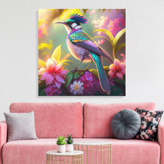 Toile Oiseau Fantastique Colibri à Crête Bleue et Ailes