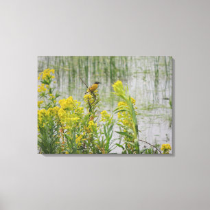 Toile Oiseau jaune sur les fleurs jaunes