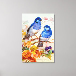 Toile Oiseaux bleus art vintage